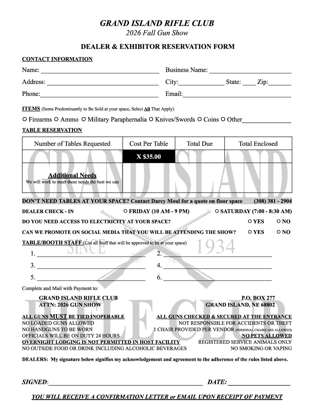 Grand Island Rifle Club Gun Show Flyer