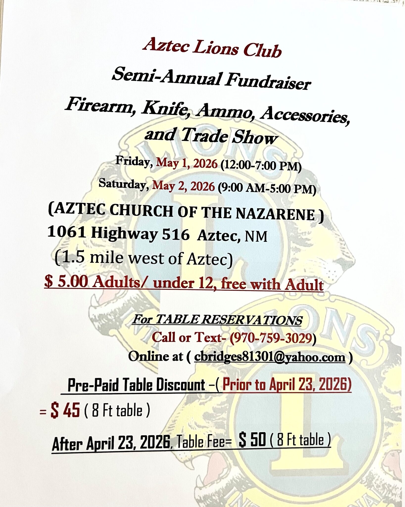 Aztec Lions Club Gun & Knife Show Flyer