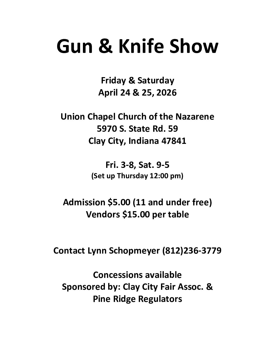 Clay City Fair Association Gun & Knife Show Flyer